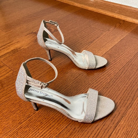 7.5 M Pierre Dumas Silver gem crystal sparkly formal Heel Stiletto ankle strap - Picture 3 of 16